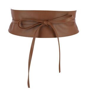 7648- Woman Italian Leather Obi Belt, Cassiane- Light Brown